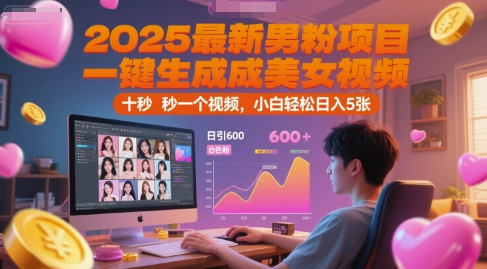 2025最新男粉项目，一键生成美女视频，日引600+色粉 十秒一个视频，小白轻松日入5张【揭秘】-心语项目网