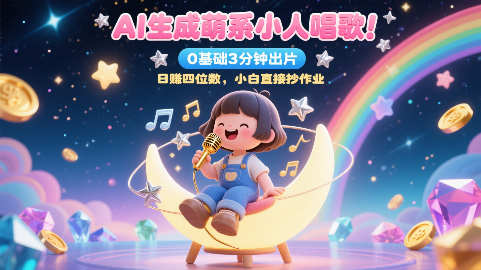 AI生成萌系小人唱歌！0基础3分钟出片，28个作品涨粉9万，日赚四位数，小白直接抄作业-心语项目网
