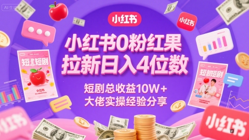 小红书0粉红果短剧拉新日入4位，数短剧总收益10W+大佬实操经验分享-心语项目网