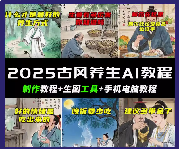 抖音AI古风养生视频教程日入五张 轻松涨粉 10W+-心语项目网