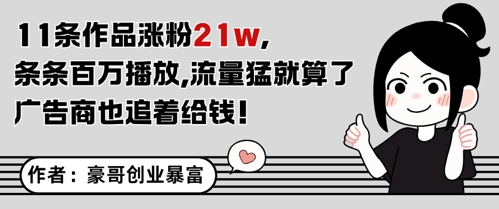 11条作品涨粉21W，条条百W播放，流量猛就算了，广告商也追着给钱-心语项目网