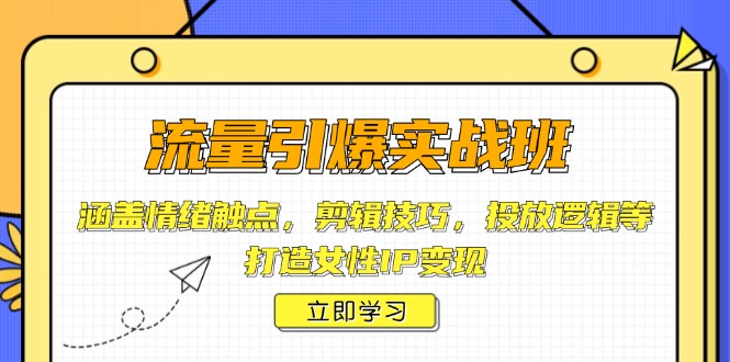流量引爆实战班，涵盖情绪触点，剪辑技巧，投放逻辑等，打造女性IP变现-心语项目网