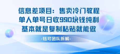 信息差项目：售卖冷门教程单人单号日收9张纯利基本就是复制粘贴就能做-心语项目网