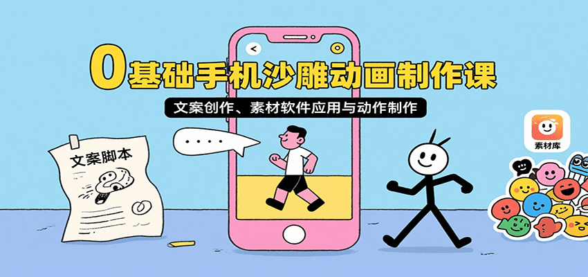 0基础手机沙雕动画制作课，文案创作、素材软件应用与动作制作-心语项目网
