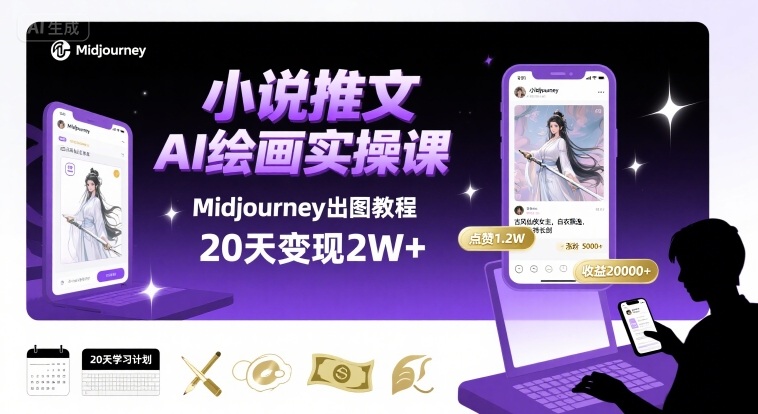 小说推文干货分享之AI绘画MJ出图实操课，用Midjourney做小说推文，20天挣2w-心语项目网