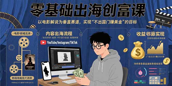 零基础出海创富课：以电影解说为垂直赛道，实现不出国门赚美金的目标-心语项目网