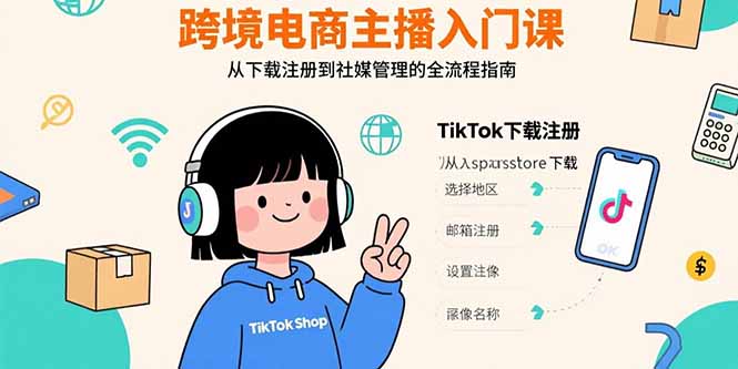 跨境电商主播入门课，TikTok下载注册，支付工具配置，社媒账号管理全流程-心语项目网