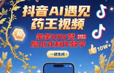 抖音AI遇见药王视频，条条10W赞，快速起千粉万粉号，傻瓜式制作教学-心语项目网
