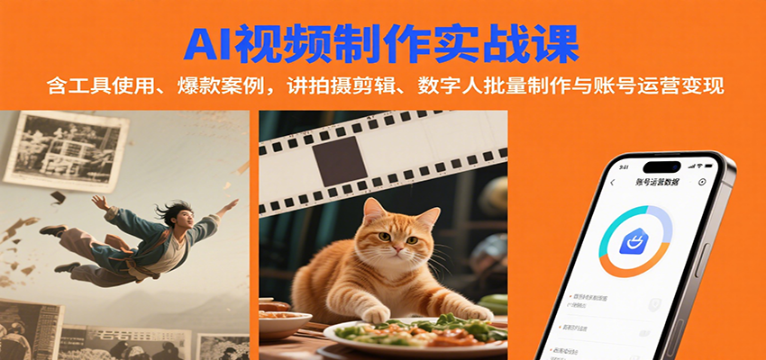 AI视频制作实战：含工具使用、爆款案例，讲拍摄剪辑、数字人批量制作与账号运营变现-心语项目网