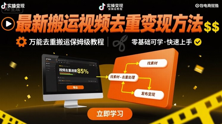 最新搬运视频去重变现方法，万能去重搬运保姆级教程-心语项目网