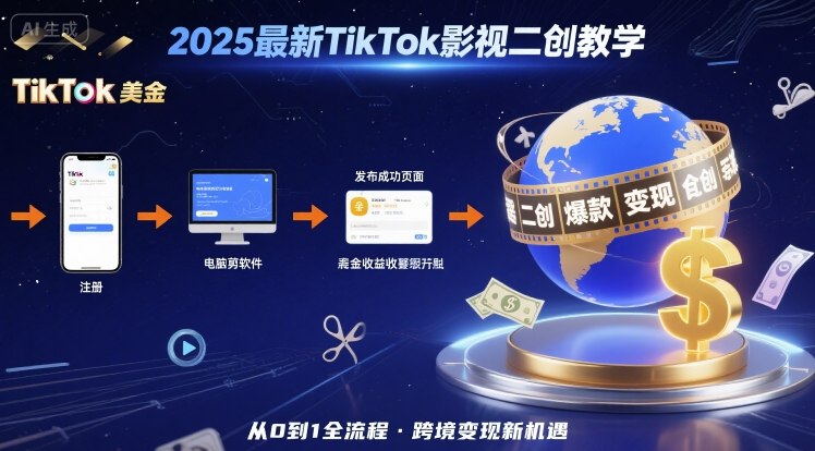 2025年最新TikTok影视二创教学，从注册到发布撸美金全流程，跨境变现新机遇-心语项目网