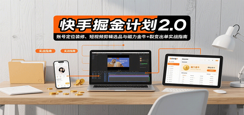 快手掘金计划2.0，账号定位装修、短视频剪辑选品与磁力金牛+裂变出单实战指南-心语项目网