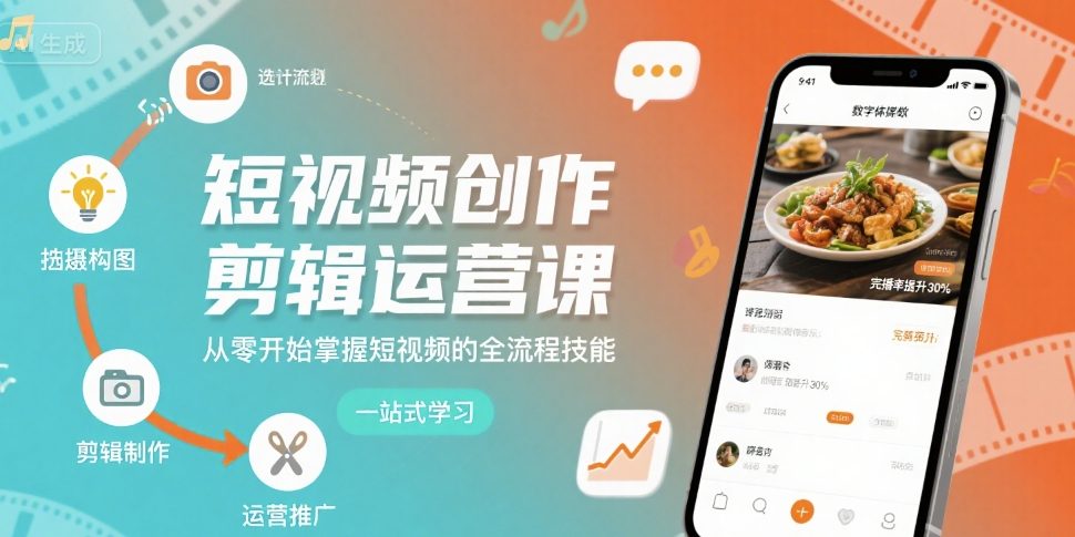 短视频创作剪辑运营课，从零开始掌握短视频的全流程技能-心语项目网