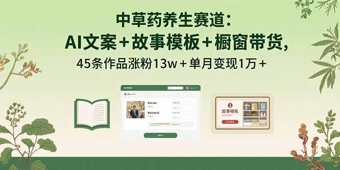 中草药养生赛道：AI文案+故事模板+橱带货，45条作品涨粉13w+单月变现1万+-心语项目网