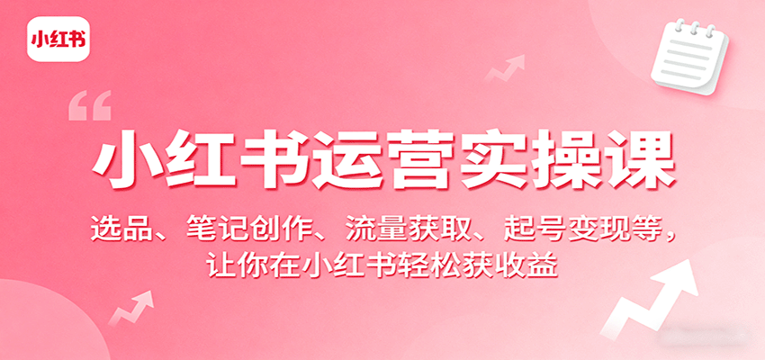 小红书运营实操课：选品、笔记创作、流量获取、起号变现等，让你在小红书轻松获收益-心语项目网
