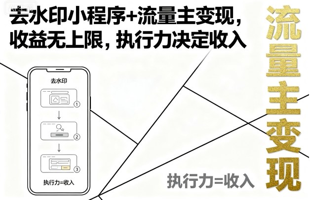 去水印小程序+流量主变现，收益无上限，执行力决定收入-心语项目网