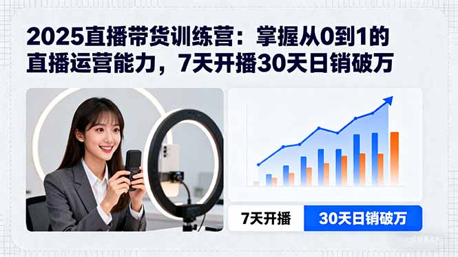 2025直播带货训练营：掌握从0到1的直播运营能力，7天开播30天日销破万-心语项目网
