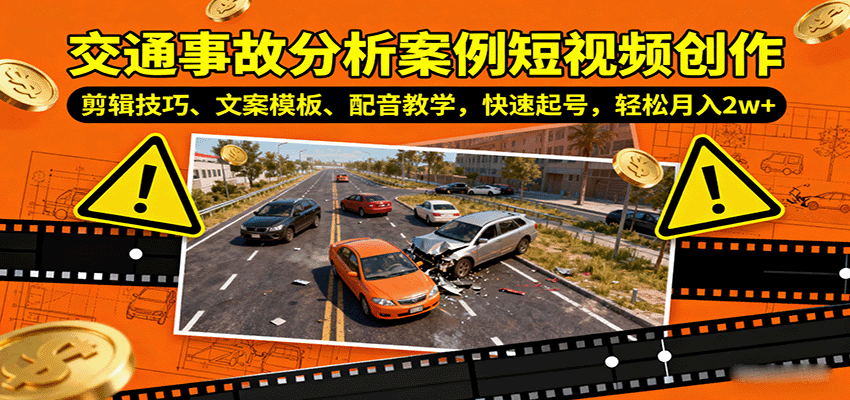 交通事故分析案例短视频创作,剪辑技巧、文案模板、配音教学,快速起号,轻松月入2w+-心语项目网