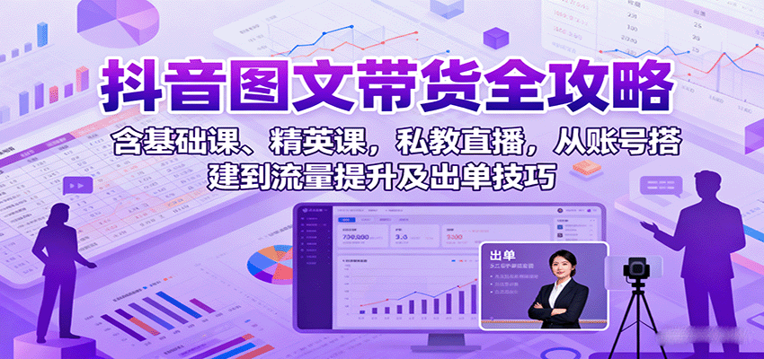 抖音图文带货全攻略：含基础课、精英课，私教直播，从账号搭建到流量提升及出单技巧-心语项目网