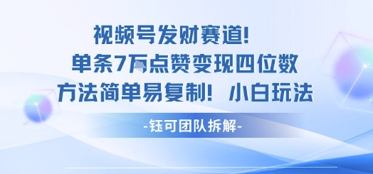 视频号发财赛道单条7W点赞变现四位数方法简单易复制小白玩法-心语项目网