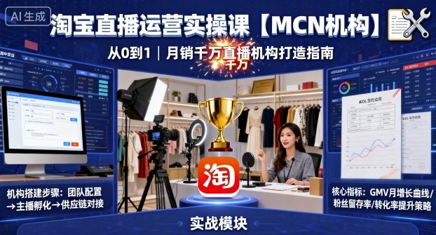 淘宝直播运营实操课【MCN机构】，从0到1做一家月销千W的直播机构-心语项目网