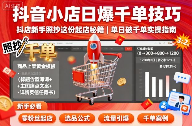 抖音小店日爆千单技巧，抖店新手照抄这份起店秘籍，单日破千单-心语项目网