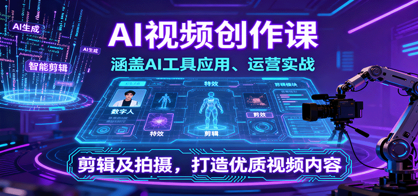 AI视频创作课，涵盖AI工具应用、运营实战、剪辑及拍摄，打造优质视频内容-心语项目网