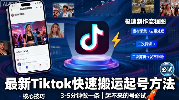最新Tiktok快速搬运快速起号方法，3-5分钟做一条，起不来的号可以试试-心语项目网