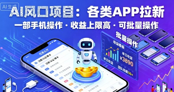 AI风口项目，各类APP拉新，一部手机就可以操作，收益上限高，可批量操作-心语项目网