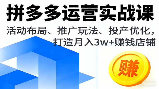 拼多多运营实战课，活动布局、推广玩法、投产优化，打造月入3w+赚钱店铺-心语项目网
