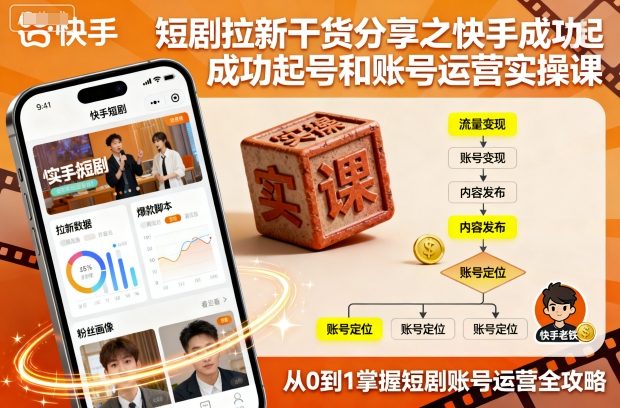 短剧拉新干货分享之快手成功起号和账号运营实操课-心语项目网