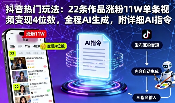 抖音热门玩法：22条作品涨粉11W单条视频变现4位数，全程AI生成，附详细AI指令-心语项目网