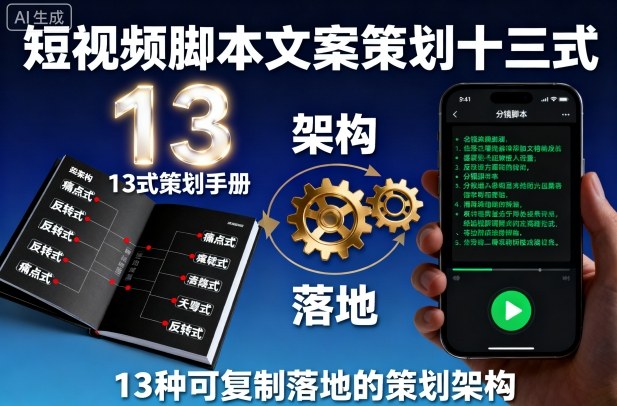 短视频脚本文案策划十三式，13种可复制落地的策划架构-心语项目网