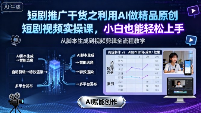 短剧推广干货之利用AI做精品原创短剧视频实操课，小白也能轻松上手-心语项目网