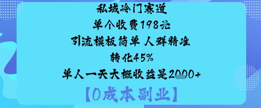 私域冷门赛道:单个收费198米引流模板简单人群精准转化45%单人一天大概收益是1k+-心语项目网
