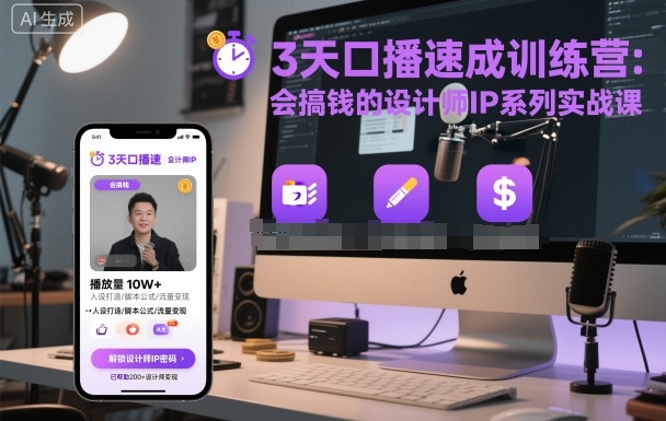 3天口播速成训练营，会搞钱的设计师IP系列实战课-心语项目网