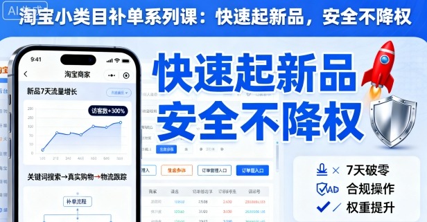 淘宝小类目补单系列课，快速起新品，安全不降权-心语项目网