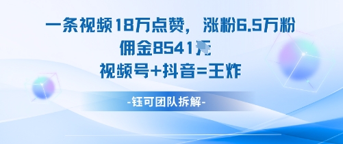 一条视频18W点赞，涨粉6.5W粉佣金8541米，视频号+抖音=王炸-心语项目网