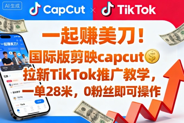 一起賺美刀！国际版剪映capcut拉新TikTok推广教学，一单28米，0粉丝即可操作(附推广入口和教学)-心语项目网