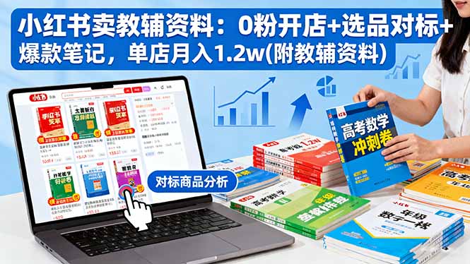 小红书卖教辅资料：0粉开店+选品对标+爆款笔记，单店月入1.2w(附教辅资料-心语项目网