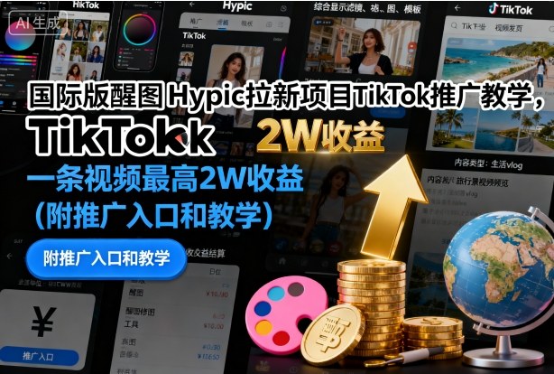 国际版醒图Hypic拉新项目TikTok推广教学，一条视频最高2W收益(附推广入口和教学)-心语项目网