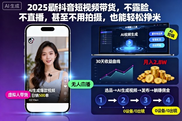 2025最新抖音短视频带货，不露脸、不直播，甚至不用拍摄，也能轻松挣米-心语项目网