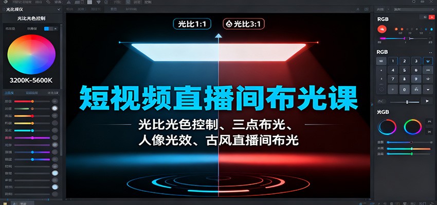 短视频直播间布光课：光比光色控制、三点布光、人像光效、古风直播间布光-心语项目网