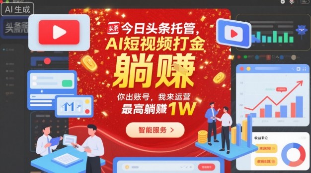 今日头条托管，AI短视频打金，你出账号，我来运营，最高躺賺1W【揭秘】-心语项目网