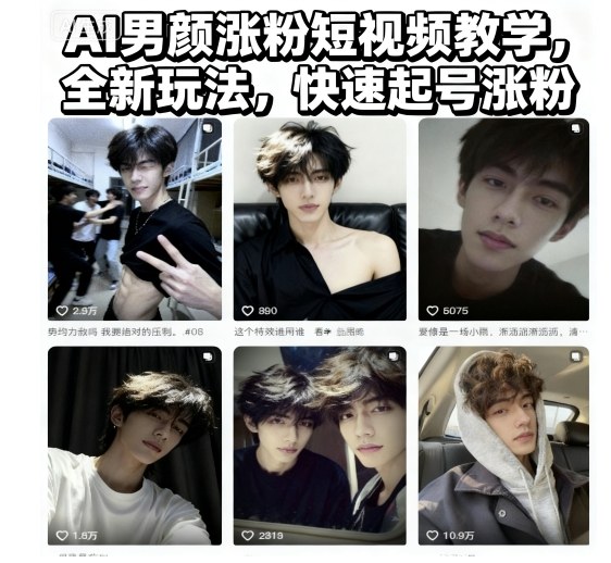 AI男颜涨粉短视频教学，全新玩法，快速起号涨粉-心语项目网