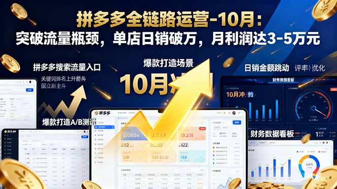 拼多多全链路运营-10月：突破流量瓶颈，单店日销破万，月利润达3-5万元-心语项目网