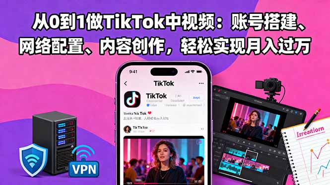 从0到1做TikTok中视频：账号搭建、网络配置、内容创作，轻松实现月入过万-心语项目网