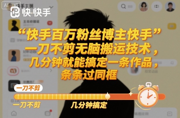 快手百万粉丝博主快手一刀不剪无脑搬运技术，几分钟就能搞定一条作品，条条过同框-心语项目网