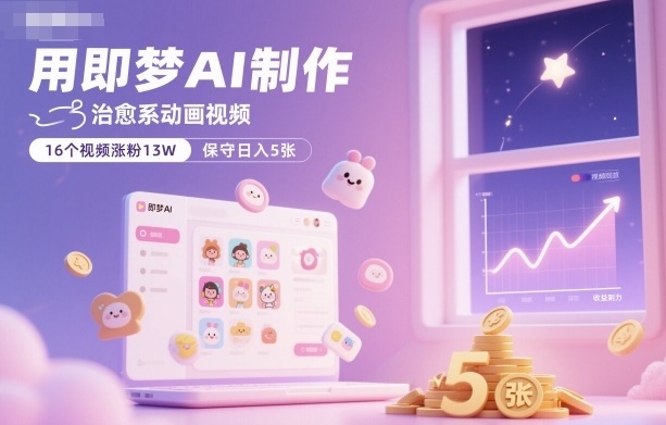 用即梦AI制作治愈系动画视频，16个视频涨粉13W，保守日入5张-心语项目网