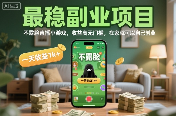 最稳副业项目，不露脸直播小游戏，收益高无门槛，一天收益1k+，在家就可以自己创业【揭秘】-心语项目网